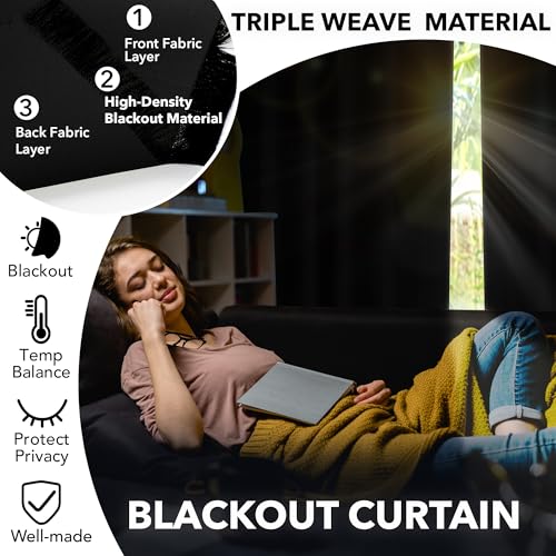 Deconovo Extra Wide Blackout Room Divider Curtain - 96" Long, Black