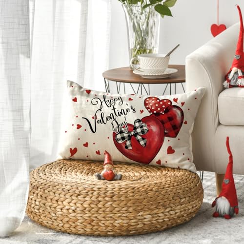AVOIN colorlife Happy Valentine's Day Red Heart Pillow Cover 20x12 Inch, White