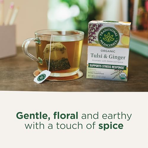 Traditional Medicinals Organic Tulsi & Ginger Herbal Tea Pack of 2 - 16 Tea Bags Each