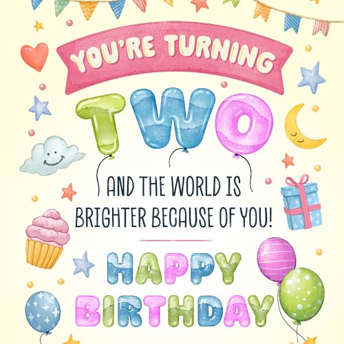 2nd Birthday Greeting Card - Made in USA, Eco-Friendly Thick Card Stock, Premium Envelope, 5x7.75in