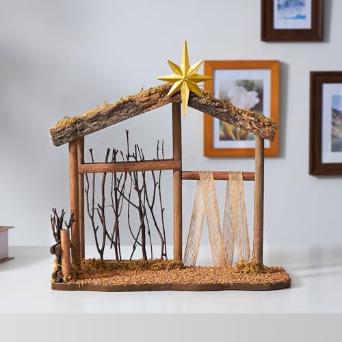 Wooden Nativity Scene Manger for 7-8 Inch Holy Family Figures - Christmas Decoration