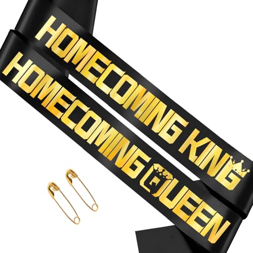 Homecoming King and Queen Sashes Set - Black with Gold Foil