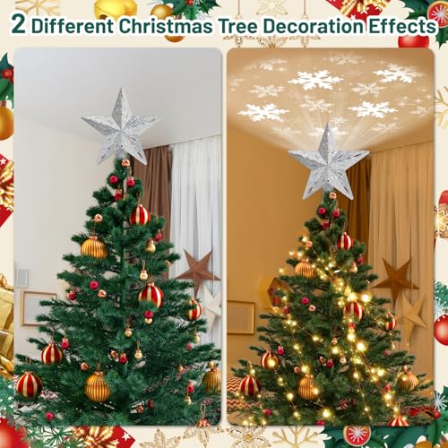 Lighted Christmas Tree Topper Star with 6 Projection Modes Silver - Rotating 3D Sparkling Decor