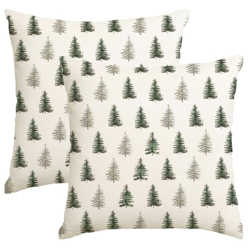 RABUSOFA Christmas Tree Pillow Covers 18x18, Set of 2 Green Holiday Decor