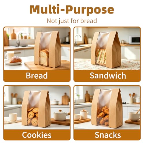 Homrelaxy 60 Pcs Large Paper Bread Bags with Window for Sourdough