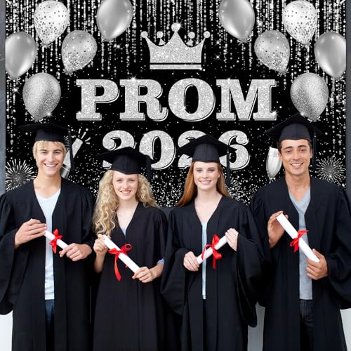 Prom 2026 Backdrop Banner - Black & Gold Graduation Party Decor 6x3.6ft