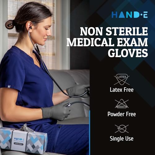 Hand-E Touch Disposable Grey Nitrile Gloves - 100 Count, Latex Free