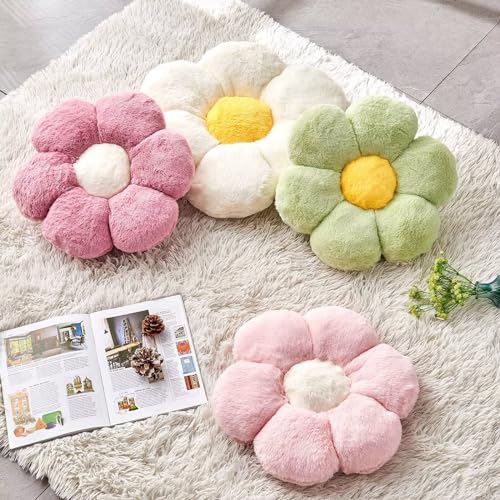 Kcvvcr Pink Flower Throw Pillow - Soft Faux Rabbit Fur Cushion 14.9"