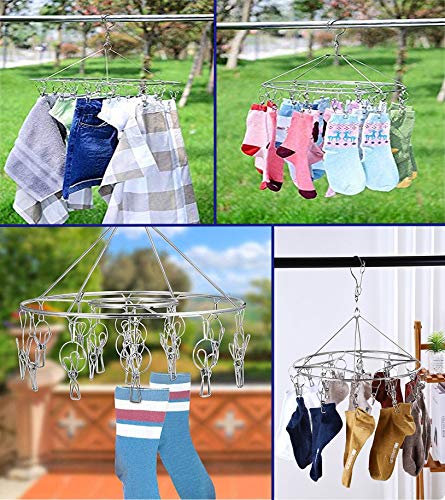 CenYouful Stainless Steel Round Hanging Drying Rack with 20 Clips, Circular