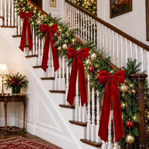 Red Velvet Christmas Tree Bow Set - Large Holiday Decor, Single-Bow Variation