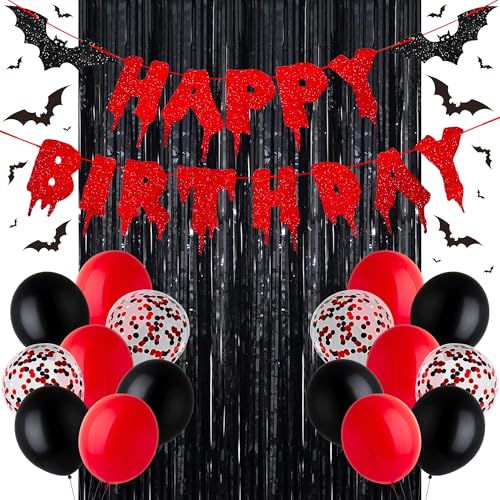 30pcs Halloween Birthday Decoration Set, Bloody Bat Banner & Party Backdrop