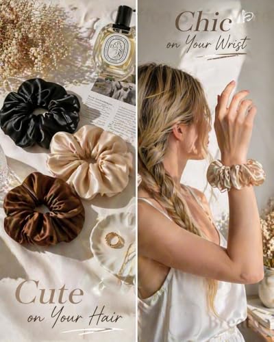 Large Satin Scrunchies 3 Pack - 7 Inch Oversized Hair Ties for Thick Hair