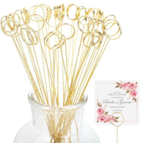 Round Shaped Picture Holders for Centerpieces - 40Pcs Durable Metal Sticks for Weddings & Events