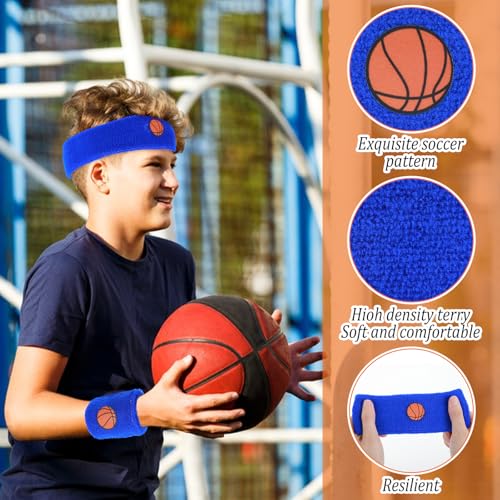 6 Pcs Sweatband Set, Including 4 Moisture Wicking Athletic Wristband and 2 Headbands Wrist Sweatband Sports Terry Cloth Sweat Absorbing Head Band for Workout for Kids Teens