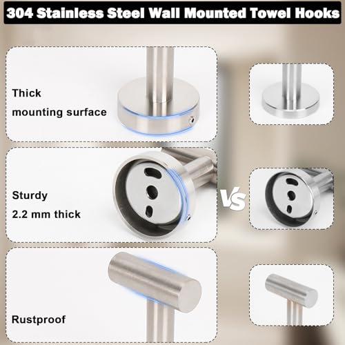 Livabber 304 Stainless Steel Wall-Mounted Towel Hooks - 4 Pack, Brushed Nickel