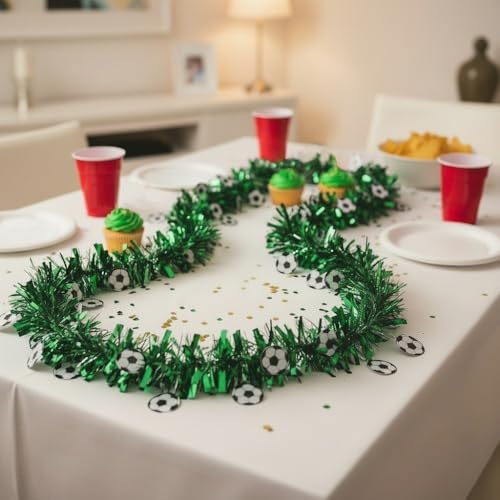 26FT Soccer Tinsel Garland with Soccer Cutouts for Party