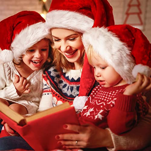 Red Plush Santa Hat for Kids - 2/4/10 Pack Holiday Christmas Hats for Children & Toddlers