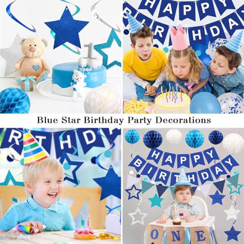 Blue Happy Birthday Decoration Set with Banner, Honeycomb Balls & Swirls