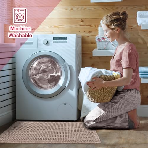 ZALL Brown Waffle Bath Mat 17x24 Inch Non Slip Absorbent Bathroom Rug