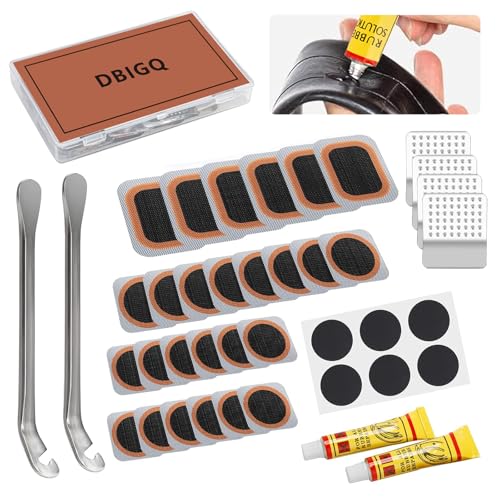 40PCS Bike Tire Repair Kit Vulcanizing Patches Metal Rasp Bicycle Inner Flat Tube Patch Kit for Mountain MTB Motorcycle BMX Road Cyclingwith Portable Storage Box