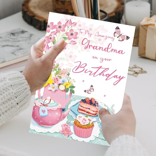 Floral Birthday Card for Grandma - Heartfelt Tea Party Design
