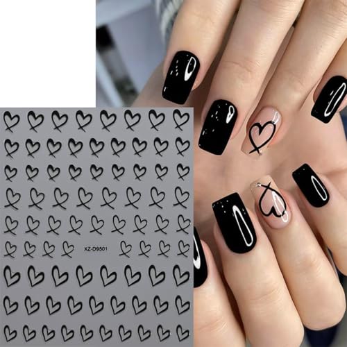 GUAACCB 8-Sheet 3D Heart Nail Stickers Self-Adhesive Love Decals