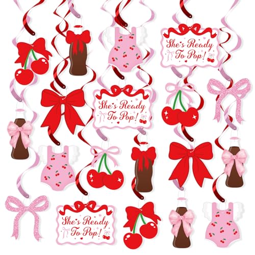 Ready to Pop Baby Shower Hanging Swirls Red Cherry Soda Theme 20 Pcs
