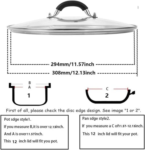 Lodge 12-Inch Tempered Glass Lid - Fits 12" Cast Iron Skillets & 7QT Dutch Ovens | Stainless Steel Handle