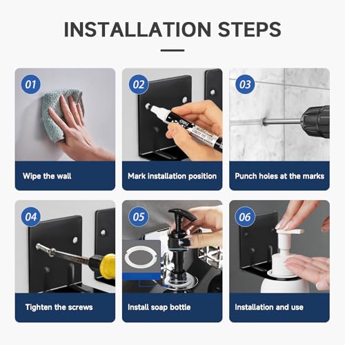 2pcs Black Wall-Mounted Soap Dispenser Holder - 304 Stainless Steel