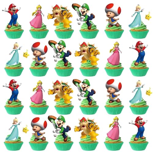25PCS Mario Cake Toppers - Cartoon Cupcake Decorations for Parties