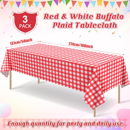 3 Pack Red Gingham Disposable Tablecloths - 54x108 Inch