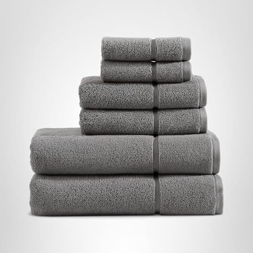 Vera Wang - Bath Towels, Super Soft 100% Cotton Towel Set, Highly Absorbent with a Medium-Weight Plush Feel, Low Linting & Fade Resistant Bathroom Towels (Modern Lux Grey, 6 Piece)