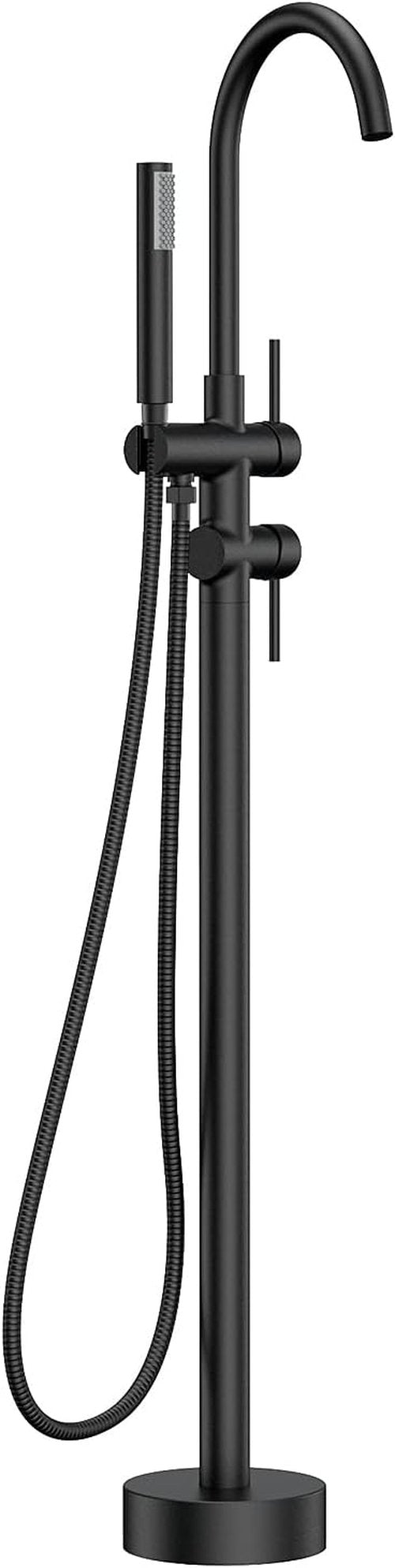 FORIOUS Freestanding Tub Faucet - High Flow Brass Bathtub Filler with Handheld Shower | Matte Black