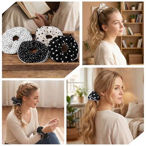 FNANJWQ Oversized Polka Dot Hair Scrunchies 4-Pack Large Hair Ties