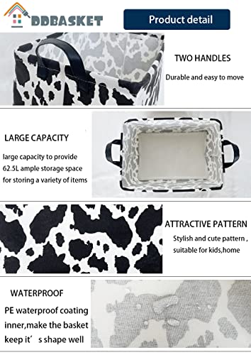 Cow Print Storage Basket - Cute Canvas Organizer Bin for Home