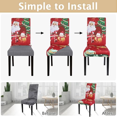 Christmas Dining Room Chair Covers Set of 8 - Santa Claus Stretch Slipcovers