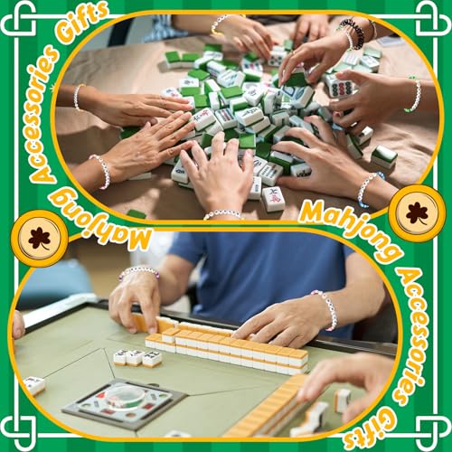 I Love Mahjong Beaded Bracelet Set - 12 Pcs Colorful Stretch Jewelry