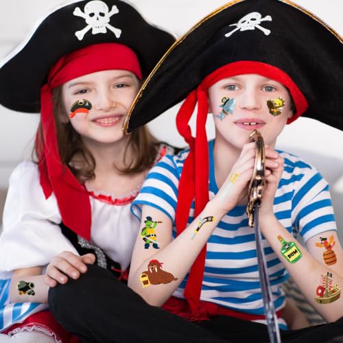 Konsait 10 Sheets Pirate Temporary Tattoos - Skull & Treasure Map Fake Tattoos