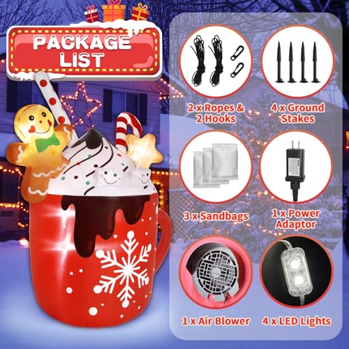 6ft Gingerbread Inflatable Christmas Decorations with Hot Cocoa Mug, Outdoor Yard Decor