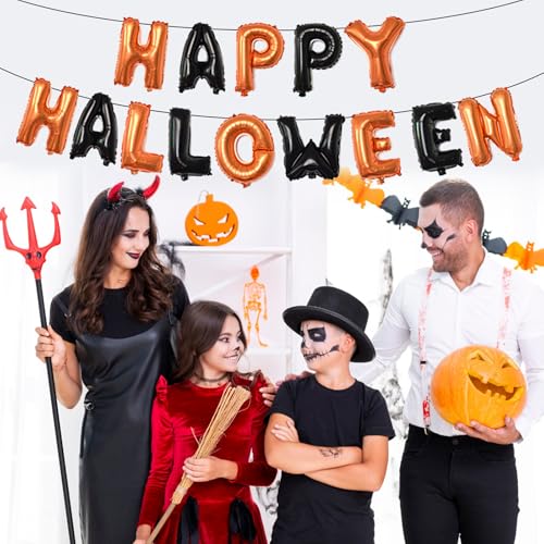 Happy Halloween Foil Balloon Banner Brown and Black Spooky Party Decor