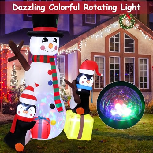 7ft Inflatable Christmas Yard Decor Snowman Penguin with Rotating LED Lights - Smiling Snowman Variant