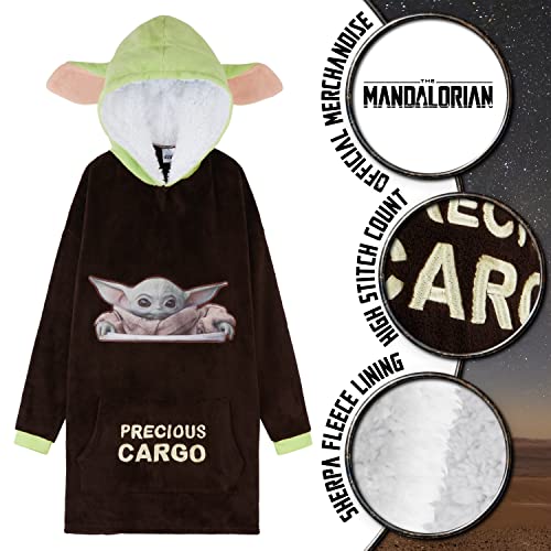 Disney The Mandalorian Baby Yoda Blanket Hoodie for Kids, One Size, Brown/Green