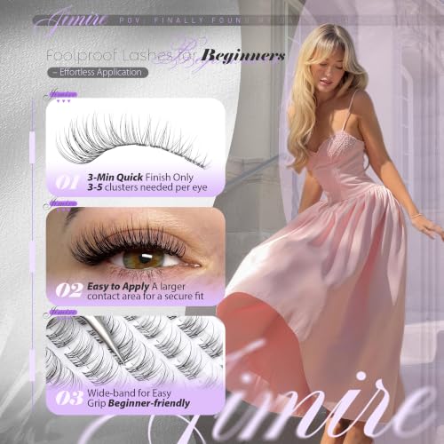 JIMIRE Wispy Lash Clusters Natural Individual Eyelash Extensions D Curl