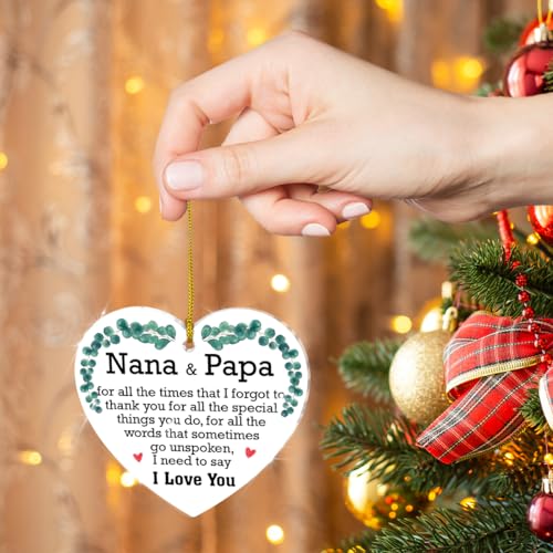 Nana and Papa Christmas Ornament - Acrylic Heart Keepsake Gift for Grandparents