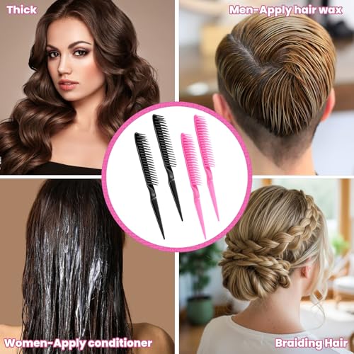 Exircy 4-Piece Rat Tail Hair Styling Comb Set with 3-Row Brushes