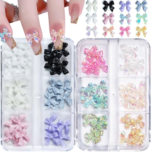 3D Colorful Aurora Bow Nail Charms - 48 Pieces for DIY Nail Art
