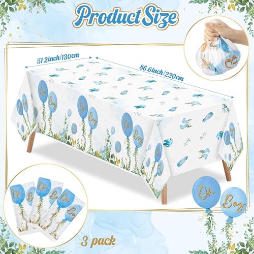 Blue Watercolor Baby Shower Tablecloths - 3 Pack Disposable Covers