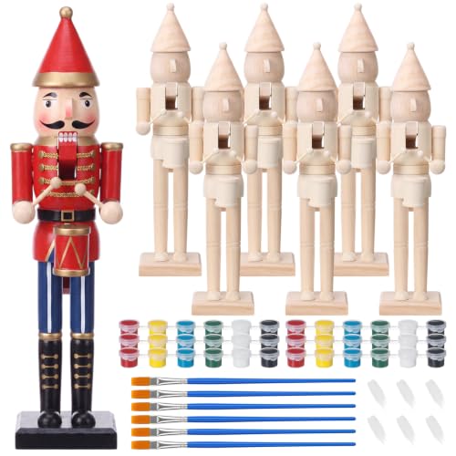 Christmas Nutcracker Drummer DIY Painting Kit - Unfinished Wooden Figures with Paints & Brushes (6 Sets, 15 Inch)