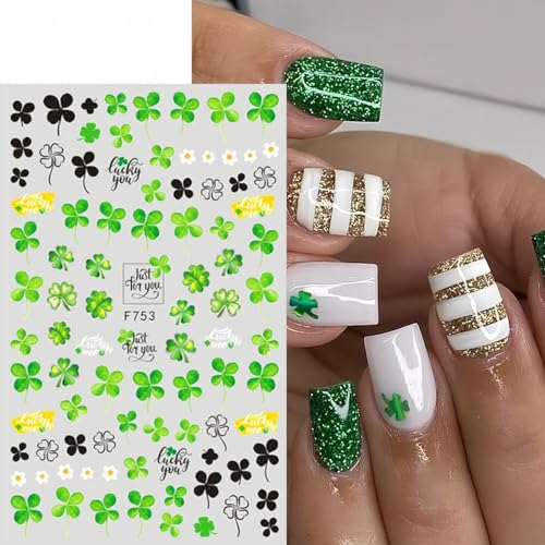 St. Patrick's Day 3D Nail Art Stickers - 8 Sheets Shamrock Green Clover Decals
