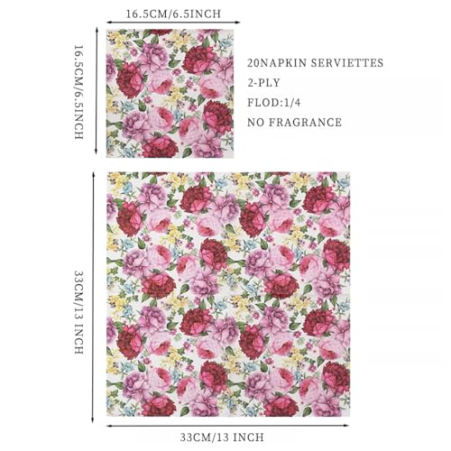 Vintage Floral Paper Napkins - 2-Ply, 20-Count, 6.5 Inch